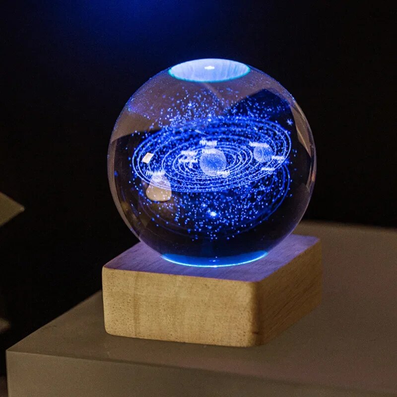 Bola de cristal tallada interior creativa 3D lámpara de Noche del Sistema Solar regalo familiar