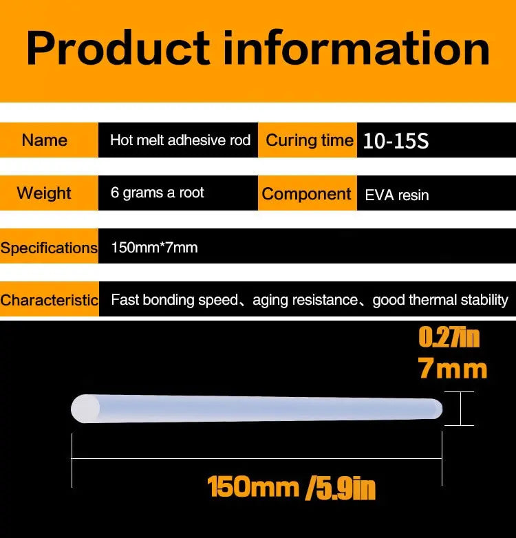 Barra de pegamento de fusión en caliente, resistente a altas temperaturas, transparente, blanco, hecho a mano, palo de fusión en caliente, 7mm x 150mm